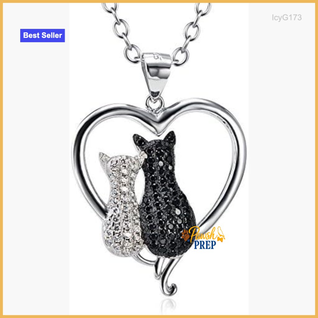 Sterling Silver Cat Pendant Necklace With Cubic Zirconia Heart 18 Chain